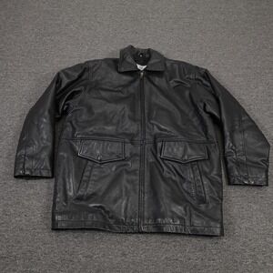 Vintage Amherst Collection Coat Mens XL Black Leather Zip Overcoat Warm Lined